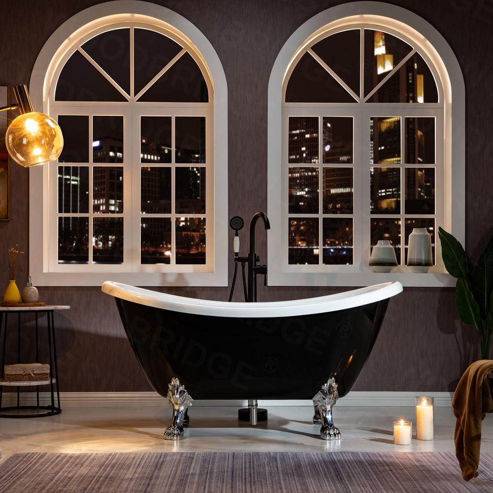 Derby 59 in. Acrylic Freestanding Double Slipper Soaking Bathtub with Drain and Overflow Included in Black price history on PriceWatchPro