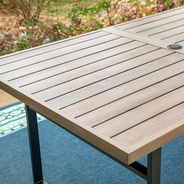 PHI VILLA Black Rectangle U Shaped Wood-Look Metal Patio Outdoor