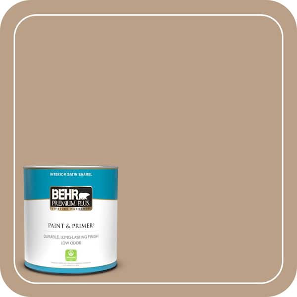 BEHR PREMIUM PLUS 1 qt. #ICC-52 Cup of Cocoa Satin Enamel Low Odor Interior Paint & Primer