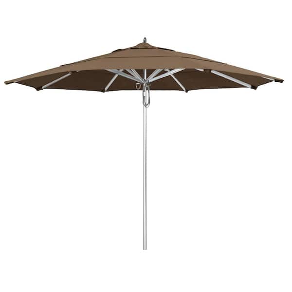 California Umbrella 11 ft. Silver Aluminum Commercial Market Patio Umbrella with Pulley Lift in Cocoa Sunbrella
