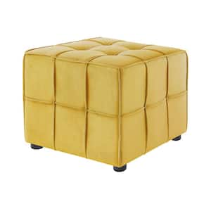 Nitudra Yellow Upholstered Velvet Square Cube Ottoman