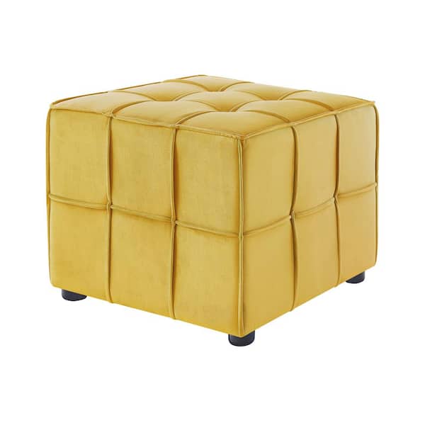 Loft Lyfe Nitudra Yellow Upholstered Velvet Square Cube Ottoman