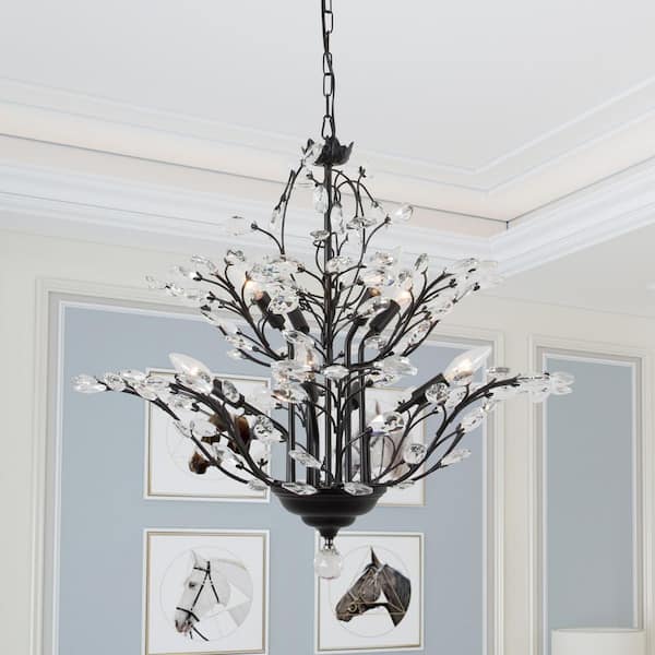 8-Light Unique Black Traditional Chandelier with Modern Crystal Accents