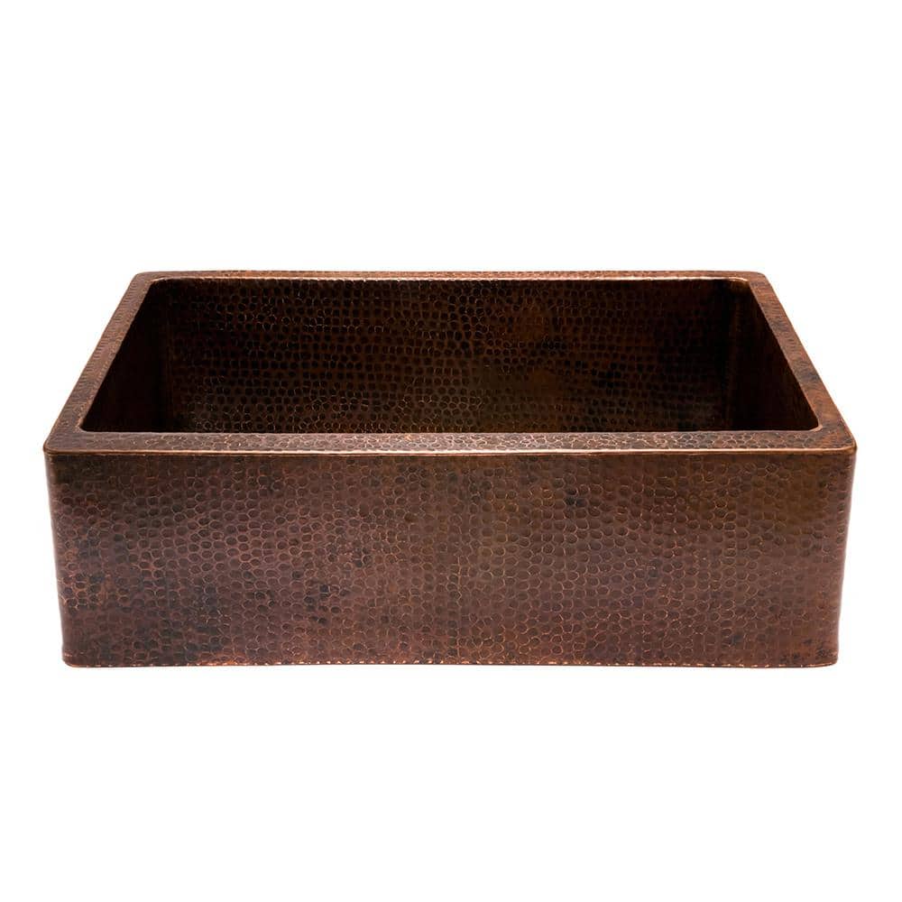 30" Hammered Copper Farmhouse Drop-In Kitchen Sink with Accessories