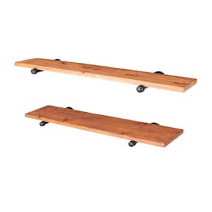 36 in. W x 9 in. D Sunset Cedar Pine Wood Wall Mounted Decorative Wall Shelf with Black Industrial Pipe Brackets