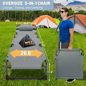 Folding Camping Cot for Adults, Adjustable 4-Position Reclining Folding Chaise Lounge Chair, Gray&Black
