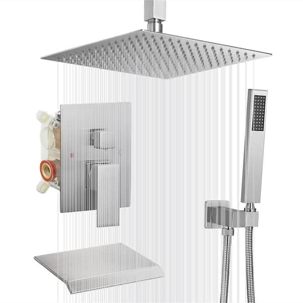 FLG Single Handle 1-Spray Ceiling Mounteed Tub and Shower Faucet with Hand Shower 1.8 GPM in Brushed Nickel (Valve Included)