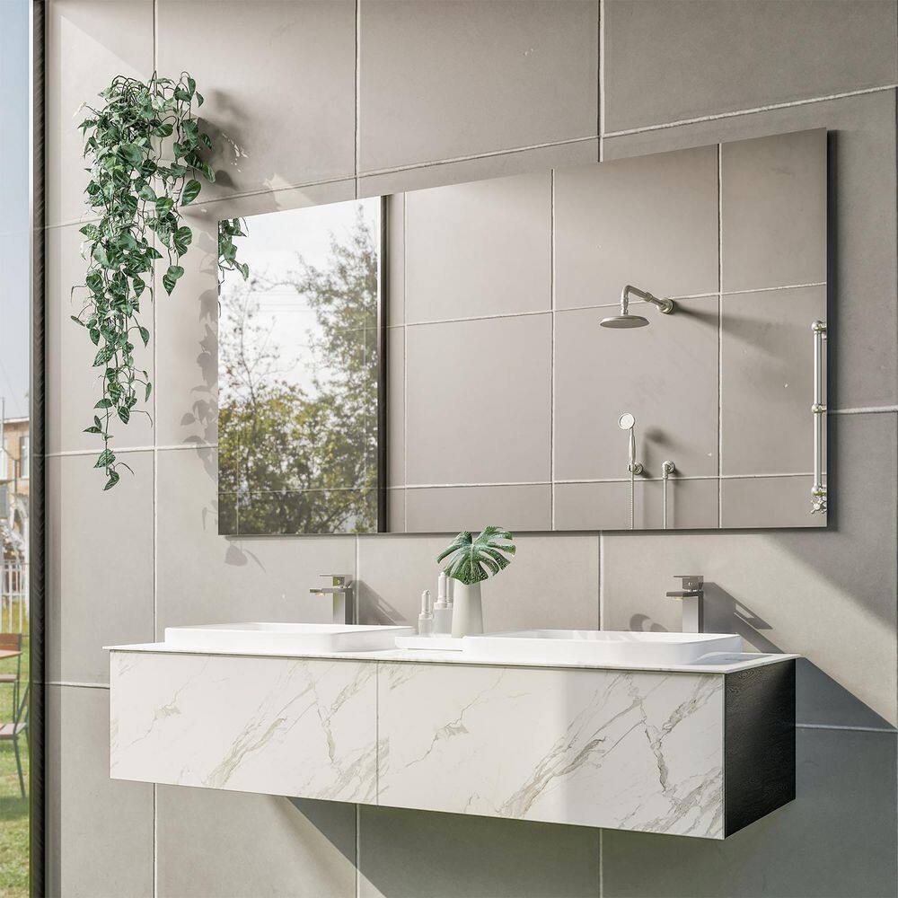 Sleek 48" Frameless Rectangular Silvered Wall Mirror
