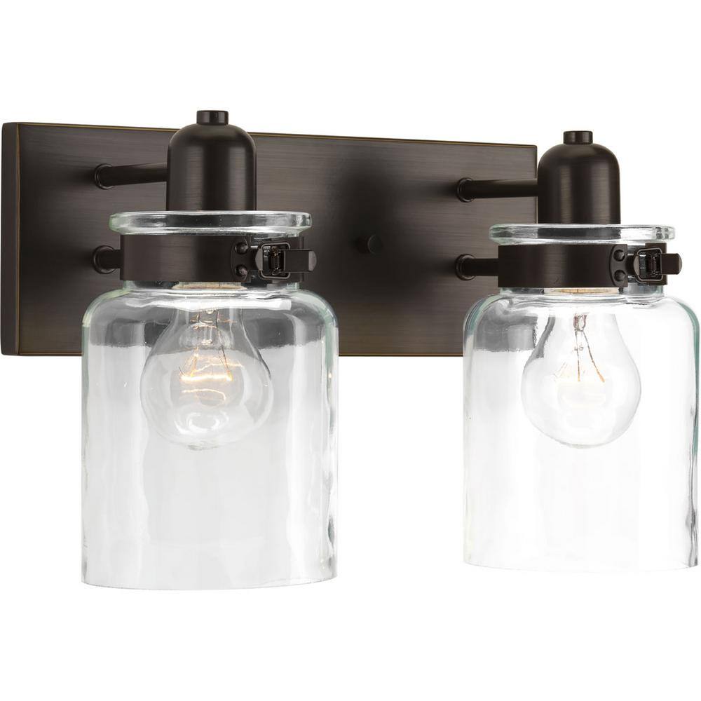 Antique Bronze 2-Light Bath Vanity with Clear Glass Shades
