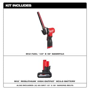 M12 FUEL 12V Lithium-Ion Brushless Cordless 1/2 in. x 18 in. Bandfile with M12 XC High Output 5.0 Ah Battery Pack