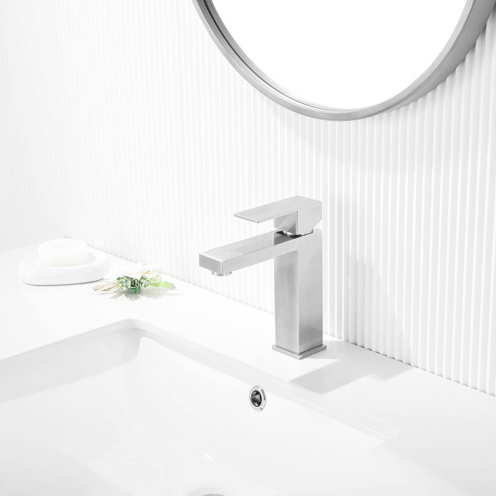 Brushed Nickel Single Handle High Arc Bathroom Faucet with Drain Kit