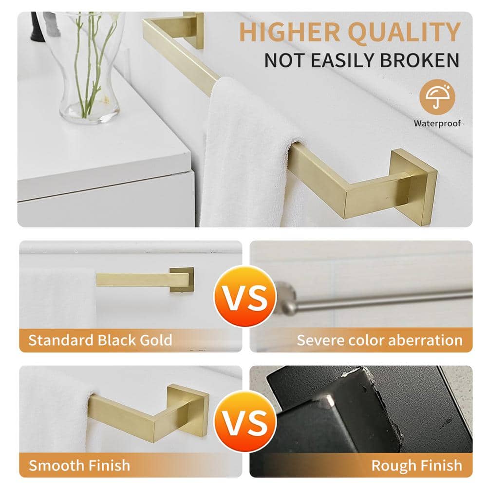 Brushed Gold 24-Inch Stainless Steel Wall Mounted Towel Bar