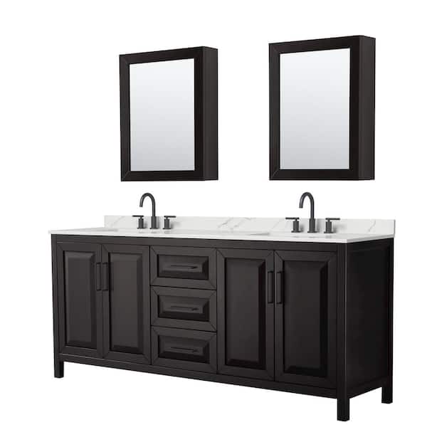 Wyndham Collection Daria 80 in. W x 22 in. D x 35.75 in. H Double Bath Vanity in Dark Espresso with Giotto Quartz Top and Mirrors