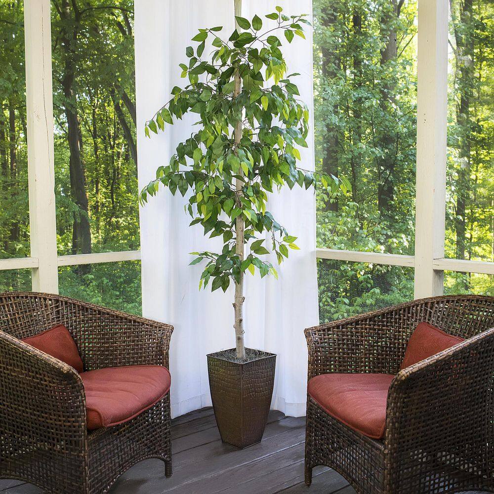 6-Foot Faux Ficus Tree in Bronze Metal Planter