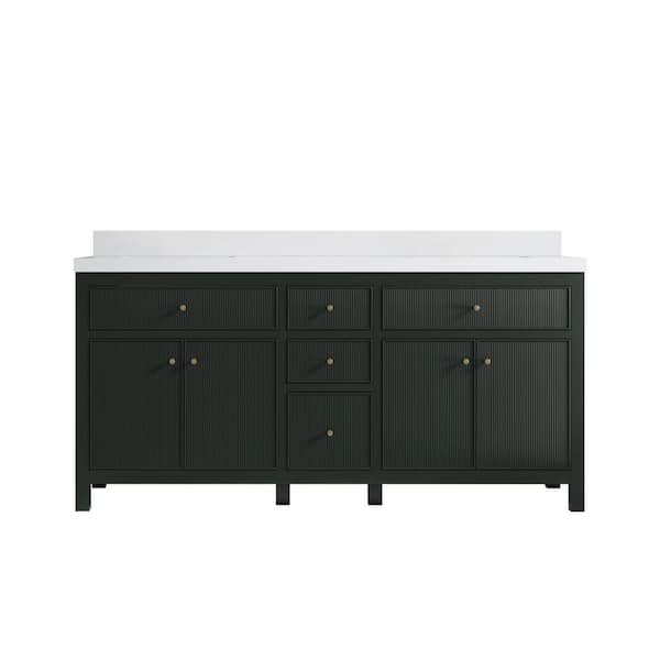 Willow Collections Sonoma 72 in. W x 22 in. D x 36 in. H Double Sink Bath Vanity in Dark Green with 2 in. White Quartz Top