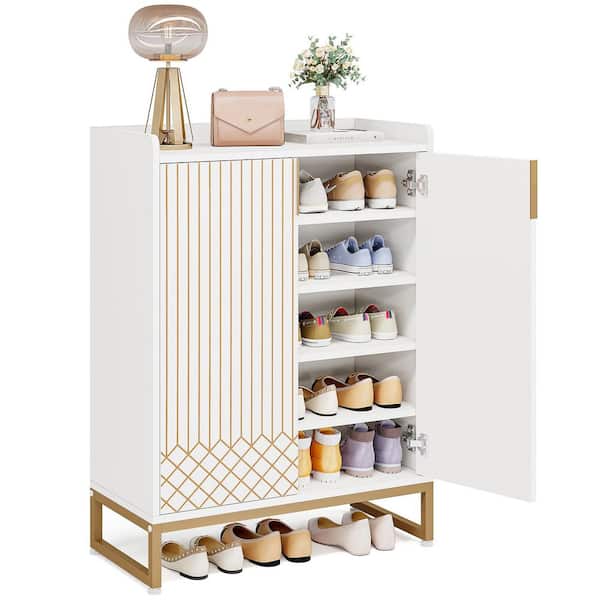 41.34 in x 29.52. H White Wood Shoe Storage Cabinet, 5-Tier Freestanding Shoe Organizer