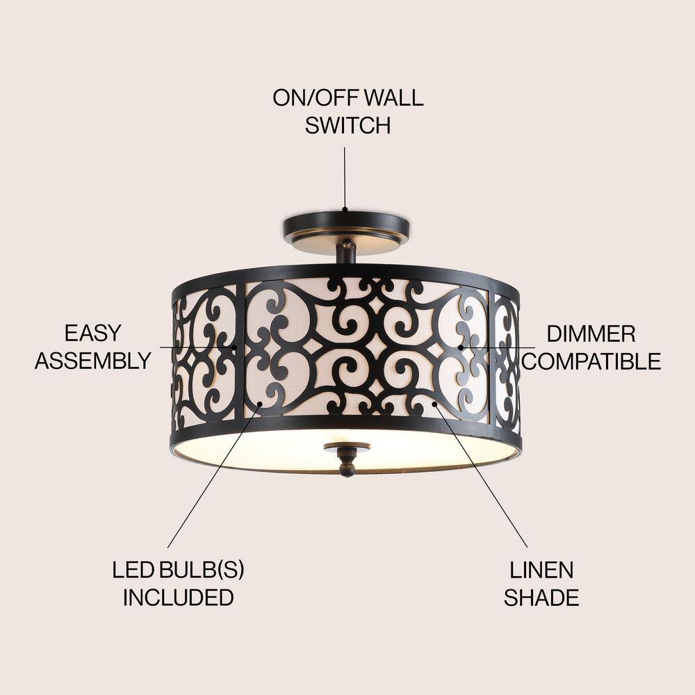 Elegant 15" Oil Rubbed Bronze LED Drum Ceiling Light with Linen Shade