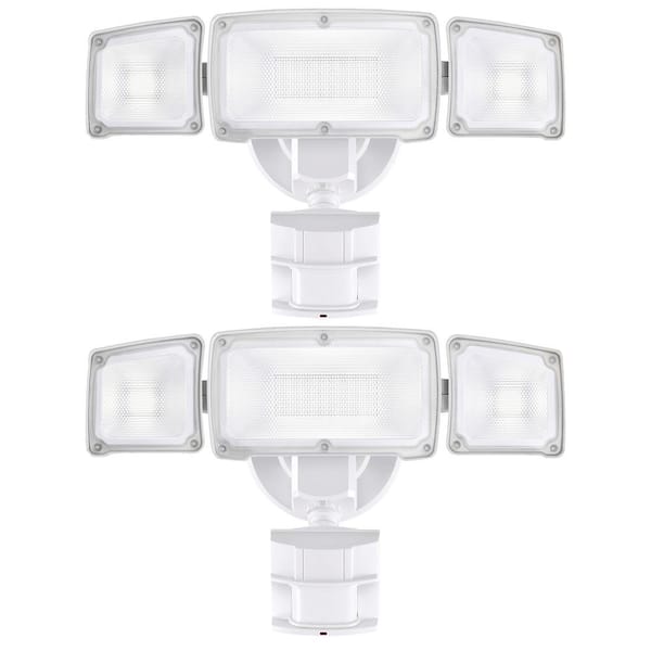 AWSENS White 40-Watt 4000-Lumen 180° Motion or Dusk to Dawn Control 3-Head Outdoor Integrated LED Security Flood Light 2-Pack