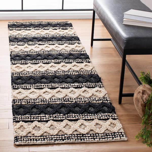 Natural Fiber Black/Ivory 2 ft. x 8 ft. Diamond Striped Runner Rug