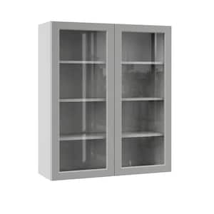 Designer Series Melvern Assembled 36x42x12 in. Wall Kitchen Cabinet with Glass Doors in Heron Gray