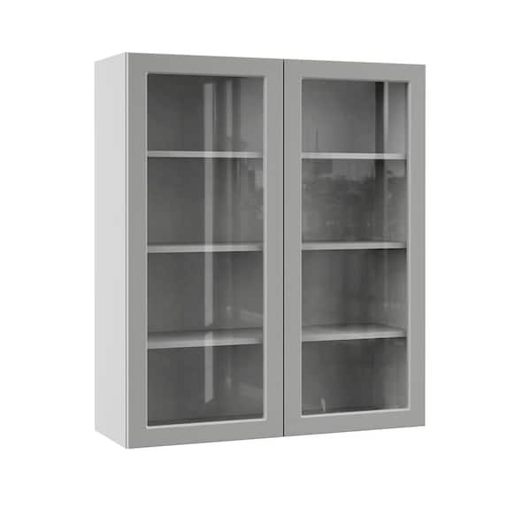 Hampton Bay Designer Series Melvern Assembled 36x42x12 in. Wall Kitchen Cabinet with Glass Doors in Heron Gray