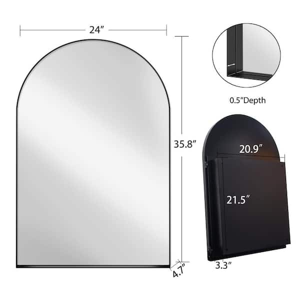 WELLFOR FS 24-in x 36-in Recessed Mount White Mirrored Arched Soft Close Medicine Cabinet