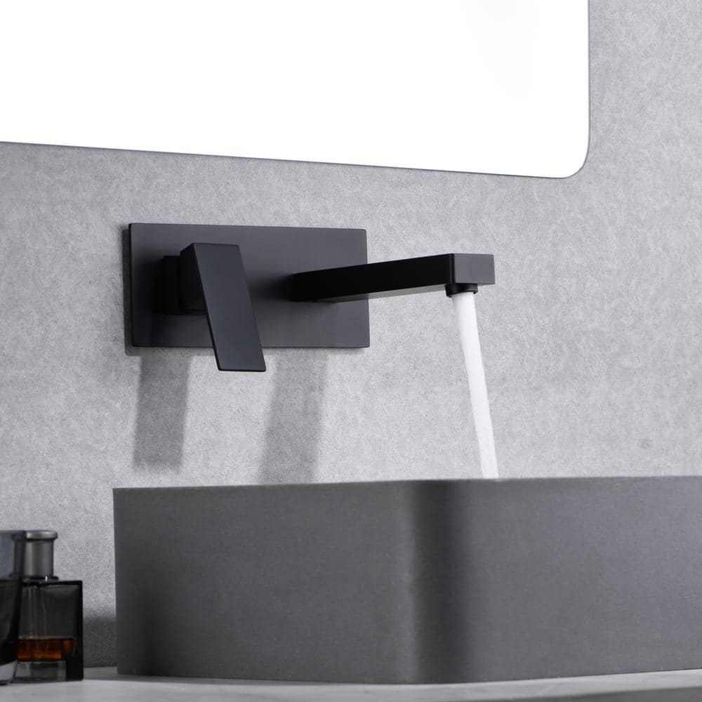 Matte Black Single Handle Wall Mount Bathroom Faucet with Brass Valve