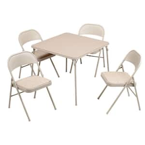 Sudden Comfort 5 Piece 34x34 Card Table and 4 Chairs Folding Furniture Set, Tan Finish
