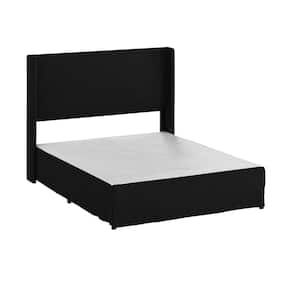 Raymond 2-Piece Midnight Wingback Design Queen Bedroom Set with Metal Platform Bed Frame