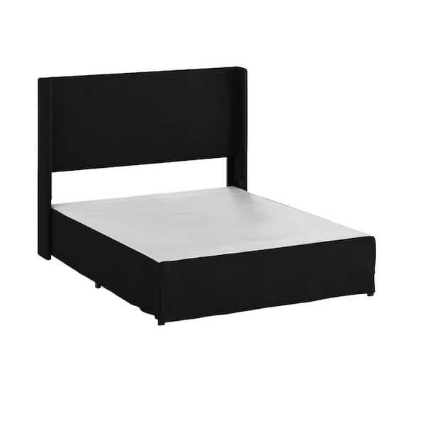 JAYDEN CREATION Raymond 2-Piece Midnight Wingback Design Queen Bedroom Set with Metal Platform Bed Frame