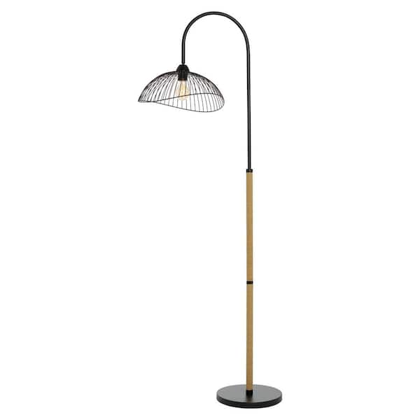 River of Goods Ira 64.5 in. Black Candlestick Floor Lamp with Wavy Dome Shade