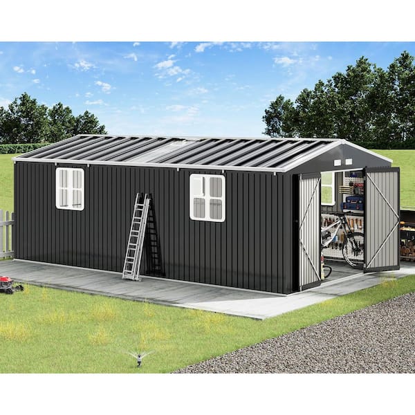 12 ft. W x 20 ft. D Metal Shed with Double Doors, Transparent Panels, Windows & Vents (240 sq. ft. )