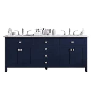 Artemis 60 in. W x 22 in. D x 34 in. H Double Sink Freestanding Bath Vanity in Blue with Marble Counter Top