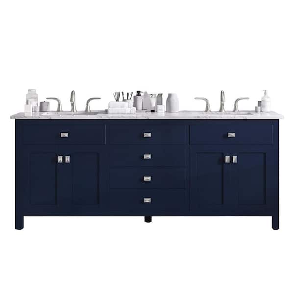 Artemis 60 in. Double Sink Blue Bath Vanity with White Engineered Top (Assembled)