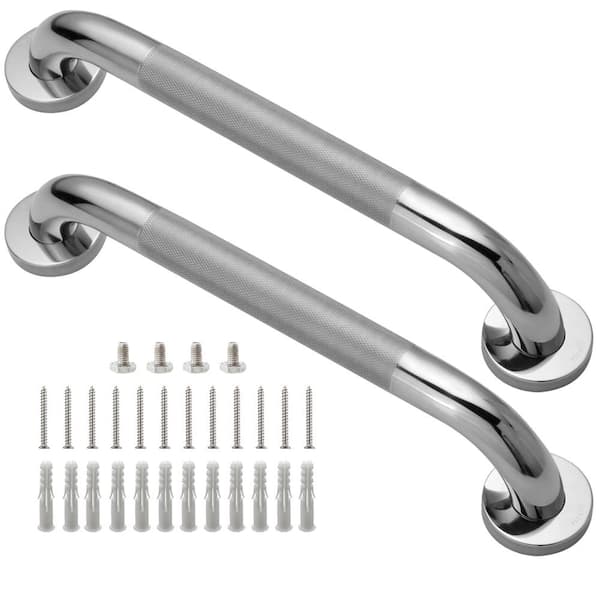 16 in. Shower Grab Bar in Silver, 304 Stainless Steel Anti-Slip Bathroom Grab Bar, Handicap Shower Grab Bar (2-Pack)