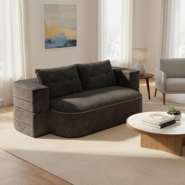 Homy Casa GJBSHM 78.7 in. Convertible Corduroy Sofa Bed with Tufted Backrest and Hidden Storage, Jet Black and Matte Black