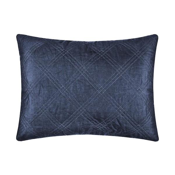 LEVTEX HOME Washed Linen Navy Quilted Linen Front/Cotton Back 36 in. x 20 in. King Sham