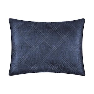 Washed Linen Navy Quilted Linen Front/Cotton Back 36 in. x 20 in. King Sham