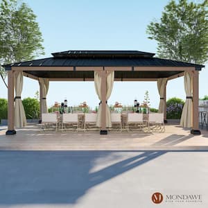 12 ft. x 20 ft. Outdoor Fir Solid Wood Frame Patio Gazebo Canopy Tent Shelter with Galvanized Steel Hardtop, Curtain