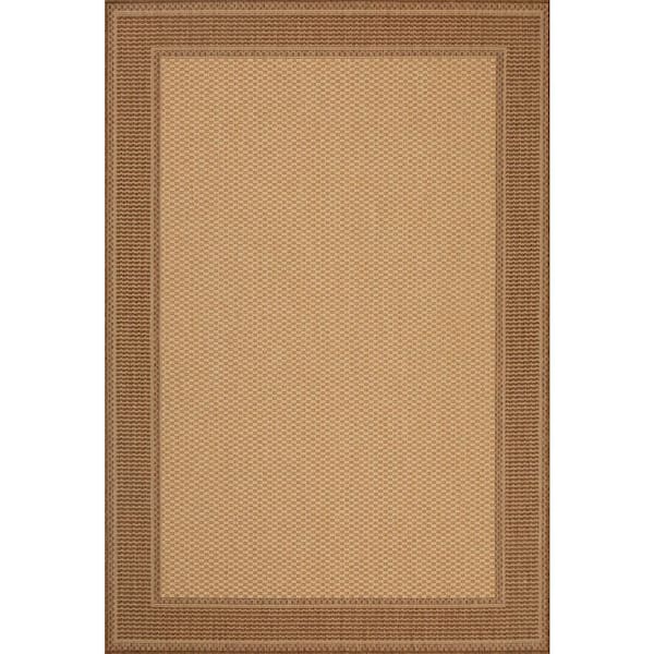 Brown/Beige Texture Border 6 ft. x 9 ft. Indoor/Outdoor Area Rug