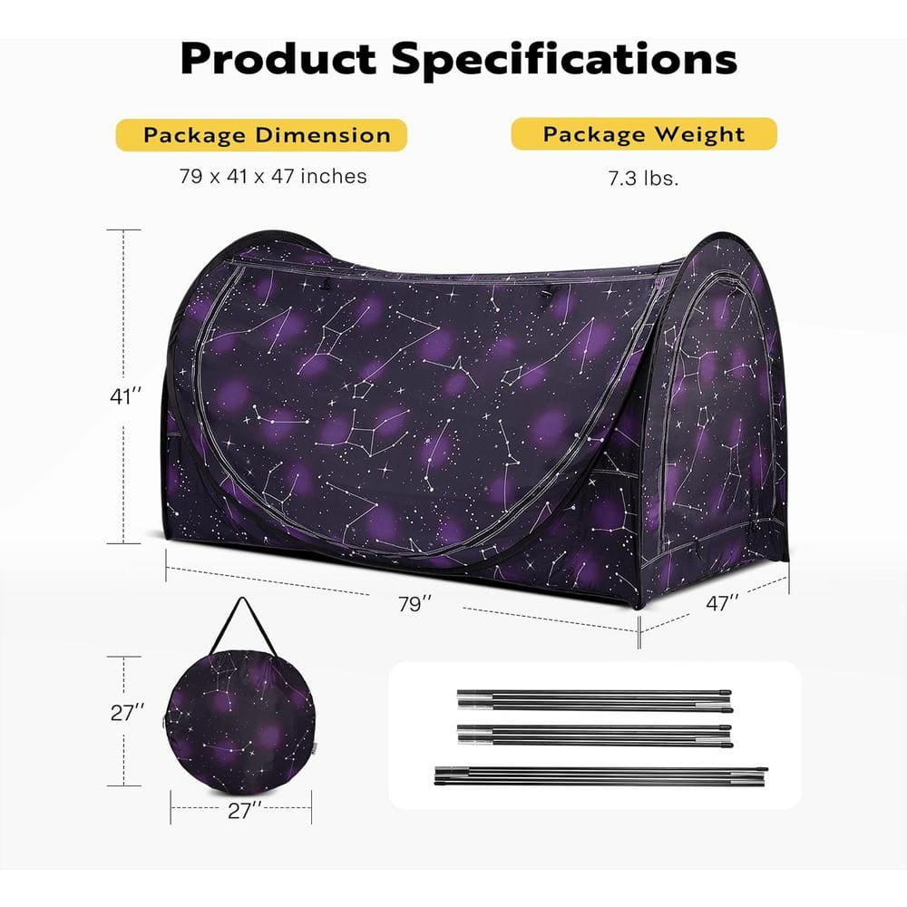Dark Purple Polyester Pop-Up Privacy Bed Canopy Twin Size