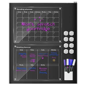 2-Set Acrylic Magnetic Calendar Board Transparent Monthly Planner Calendar with 6-Markers Non-Slip Pads and 1-Pen Holder