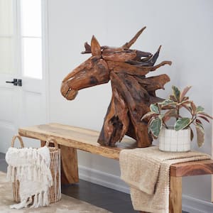 Brown Teak Wood Handmade Horse Sculpture