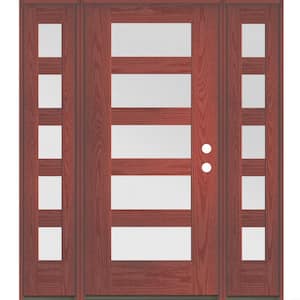ASCEND Modern 64 in. x 80 in. 5-Lite Left-Hand/Inswing Satin Glass Redwood Stain Fiberglass Prehung Front Door/DSL