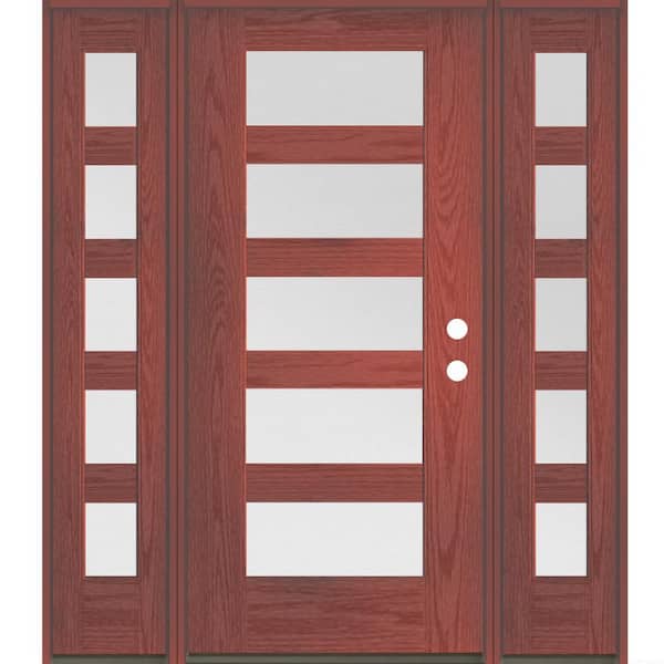 Krosswood Doors ASCEND Modern 64 in. x 80 in. 5-Lite Left-Hand/Inswing Satin Glass Redwood Stain Fiberglass Prehung Front Door/DSL