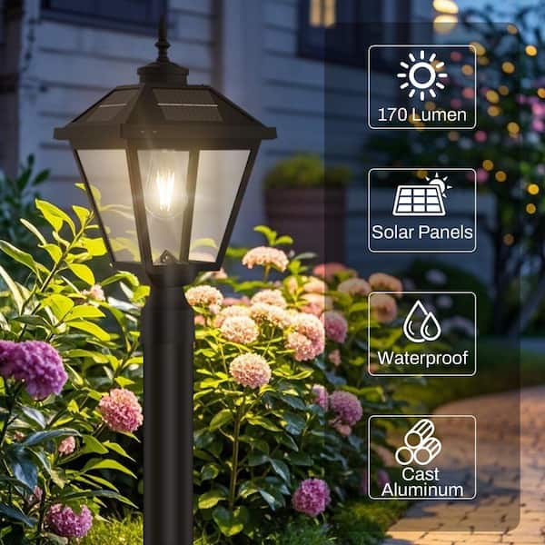 Cedar Hill 22 in. 1-Light Black Cast Aluminum Dusk to Dawn Solar