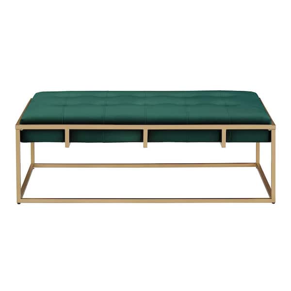 HomeSullivan Green Velvet Gold Button Tufted Rectangle Ottoman