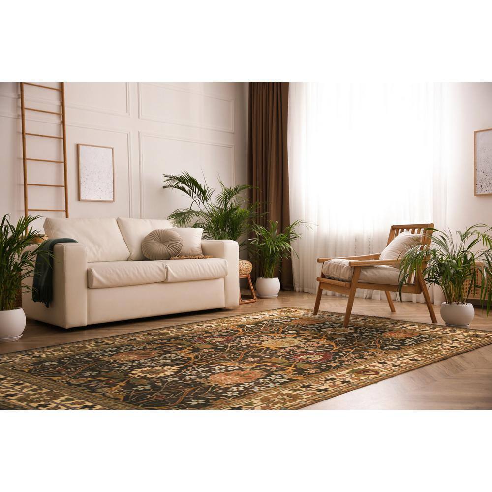 Hand-Tufted Brown Wool Traditional Oriental Rug