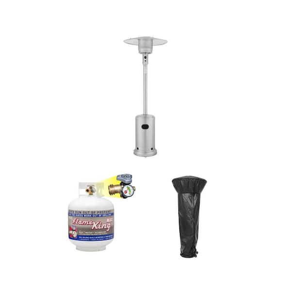 48000 BTU Stainless Steel Propane Patio Heater with Wheels, 20 lb. Propane Cylinder, and Patio Heater Cover