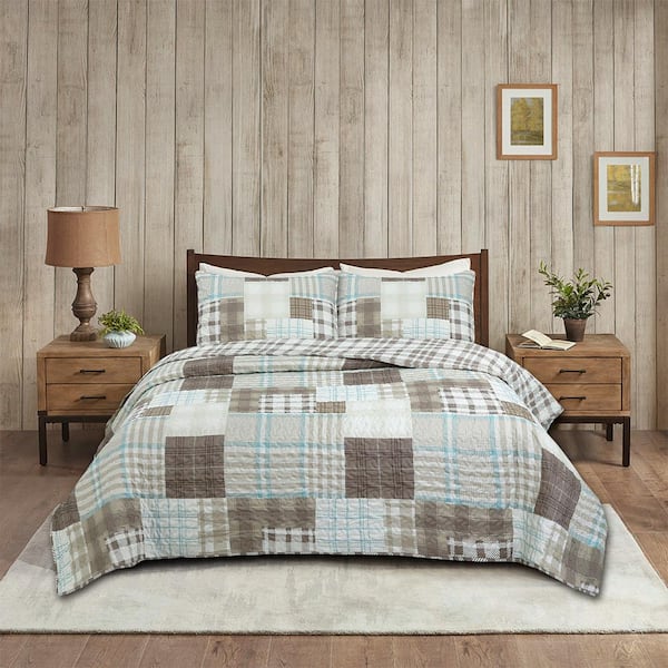 Harper Lane Aubin Patchwork 2-Piece Grey Microfiber Twin Quilt Set